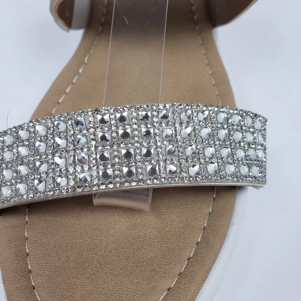 Alexis Bendel Blake Womens Size 9.5 White Bling Rhinestones Wedge Sandals
